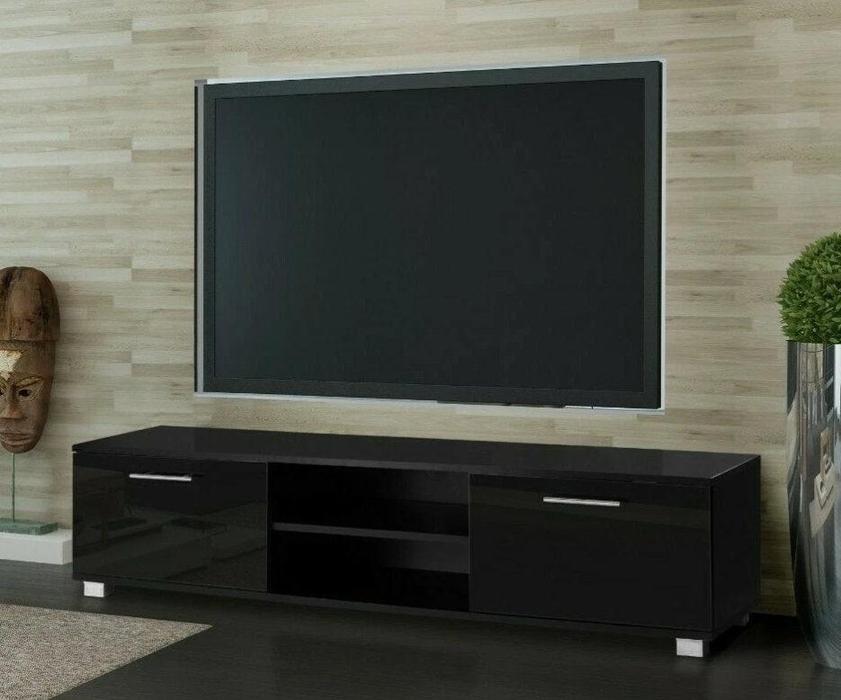 TV Stand for 65 inch TV Black Modern Cabinet Gloss Doors For 50" 55" 65" TV's - Image 4