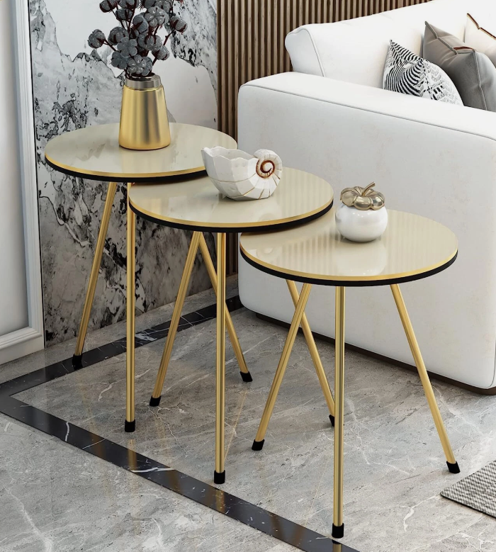 4 Piece Living Room Table Set, 1 Coffee Table and 3 Nesting Tables, NO-Tools Ass - Image 6