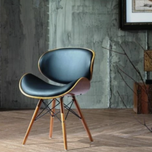 Retro Dining Office Chair Faux Leather Seat Eiffel Wooden Legs Walnut Finish