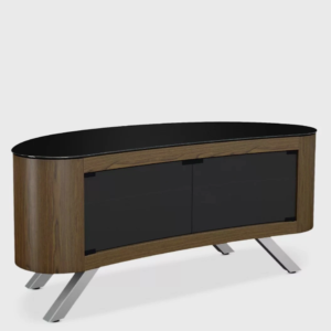 AVF 1.15m Curved TV Stand, Walnut, Corner/Flat, Glass Doors, Adj Height, 55" TVs