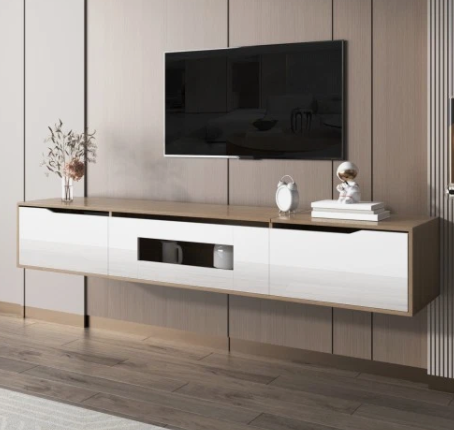 High Gloss TV Cabinet LED Light White & Wood Colour Modern TV Stand Unit - Image 3