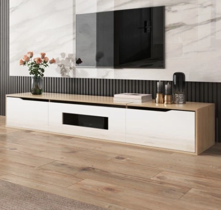 High Gloss TV Cabinet LED Light White & Wood Colour Modern TV Stand Unit - Image 4