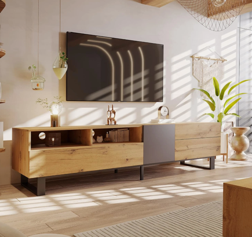 TV Cabinet 180cm Wood Grain Finish TV Stand Multimedia Centre Modern Living Room - Image 7