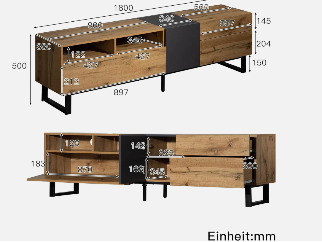 TV Cabinet 180cm Wood Grain Finish TV Stand Multimedia Centre Modern Living Room - Image 3