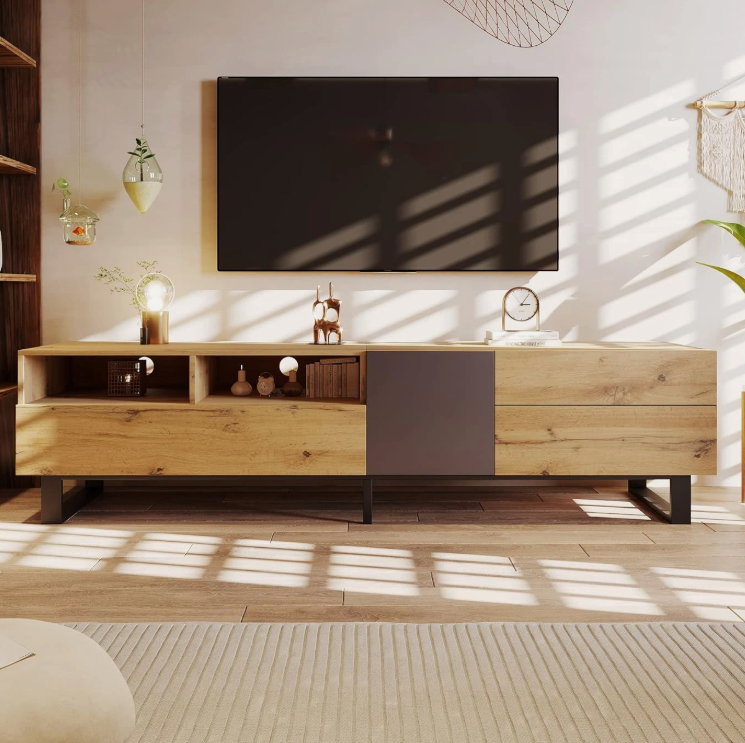 TV Cabinet 180cm Wood Grain Finish TV Stand Multimedia Centre Modern Living Room