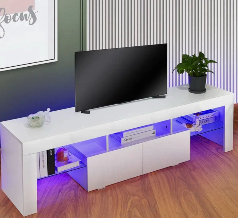 160cm Gloss LED TV Stand - Modern White Wooden Centre with USB Powered Lighting- - Image 5