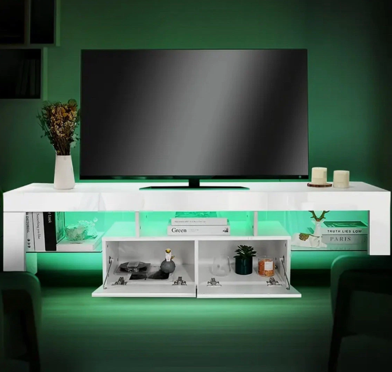 160cm Gloss LED TV Stand - Modern White Wooden Centre with USB Powered Lighting- - Image 2