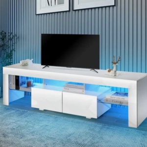 160cm Gloss LED TV Stand - Modern White Wooden Centre with USB Powered Lighting-