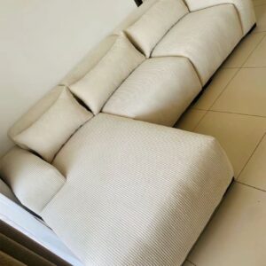 Modern Cream Corduroy L-Shape Sectional Sofa