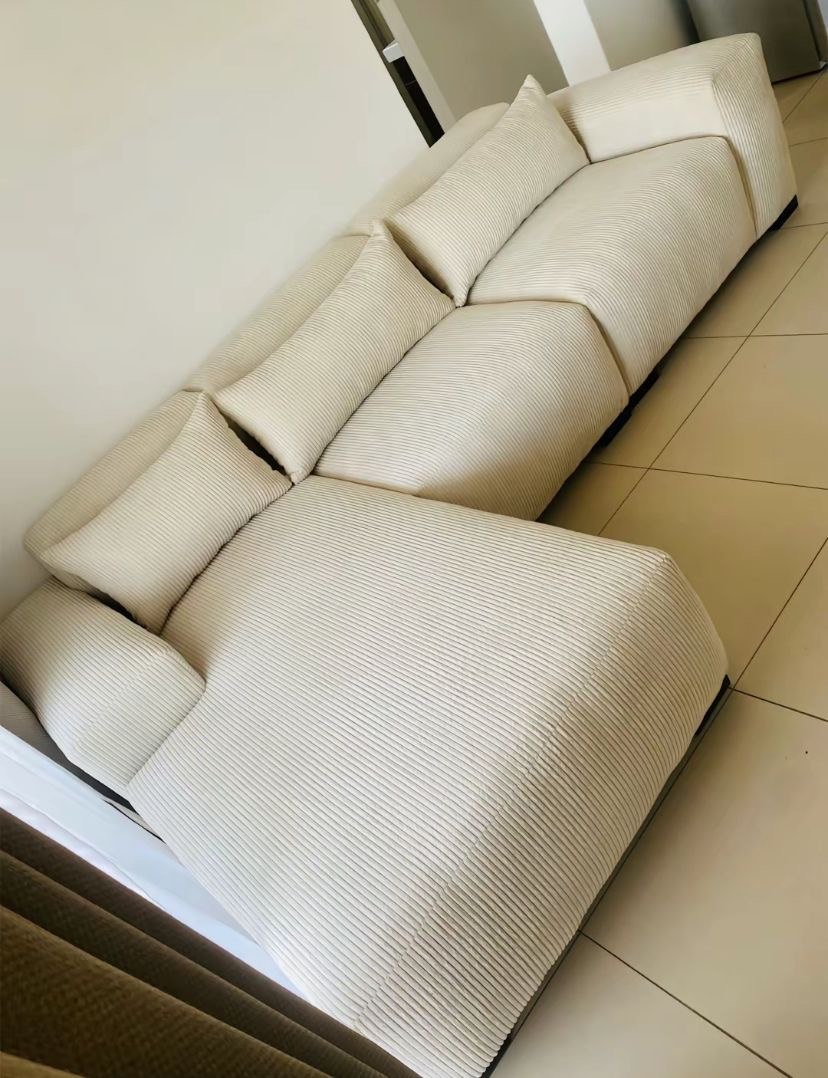 Modern Cream Corduroy L-Shape Sectional Sofa