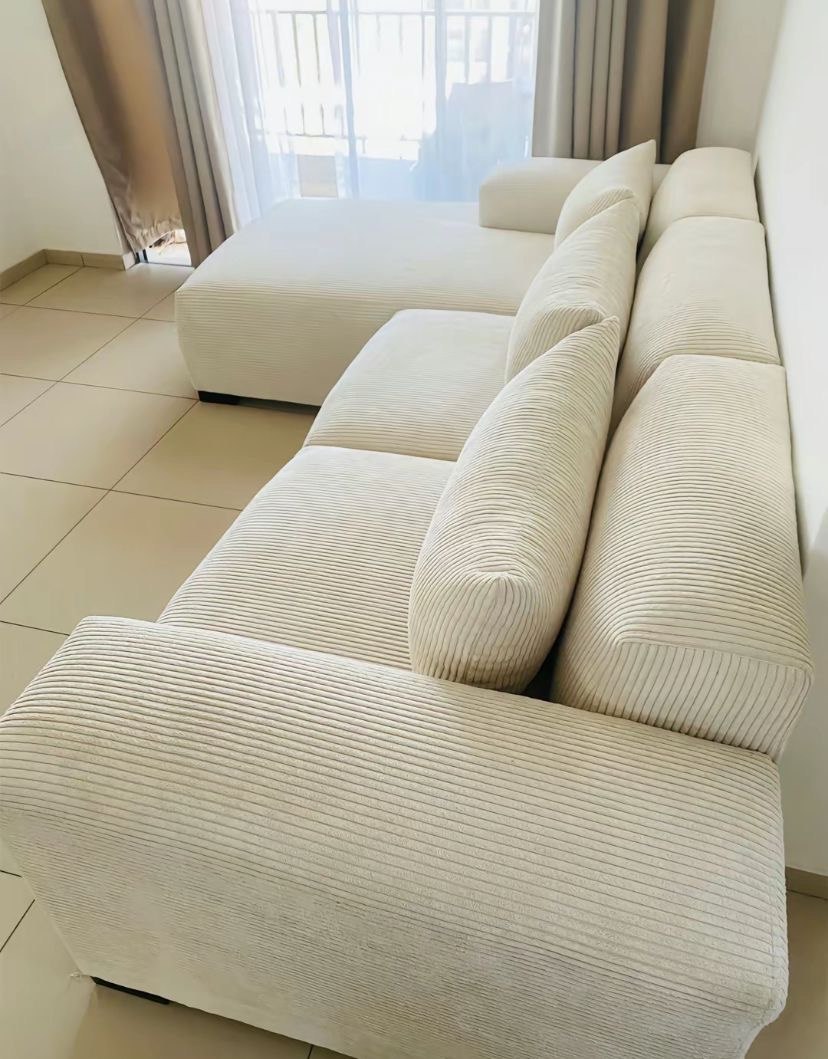 Modern Cream Corduroy L-Shape Sectional Sofa - Image 3