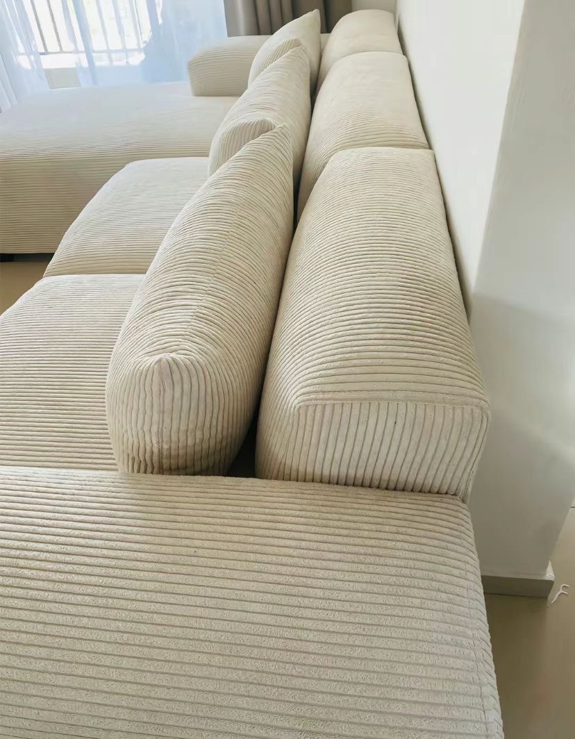 Modern Cream Corduroy L-Shape Sectional Sofa - Image 4