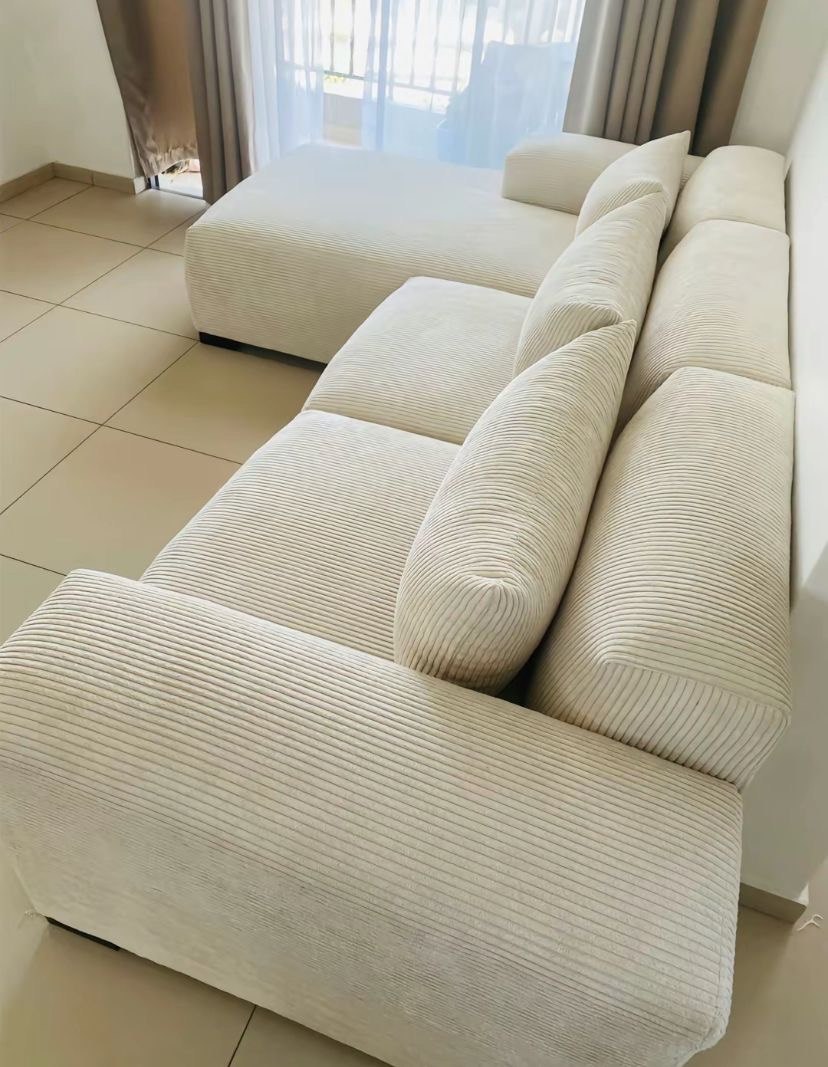 Modern Cream Corduroy L-Shape Sectional Sofa - Image 5